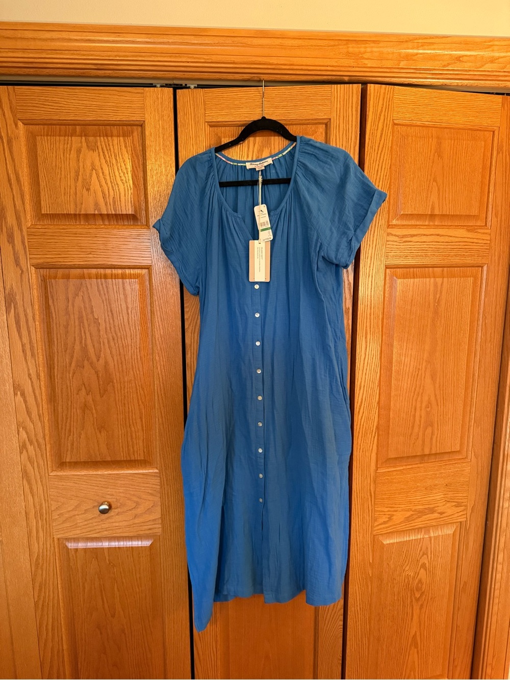 Tommy Bahama Blue Button-Front Midi Dress